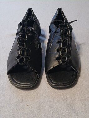 Beacon Black Lace-Up Peep Toe Sandals